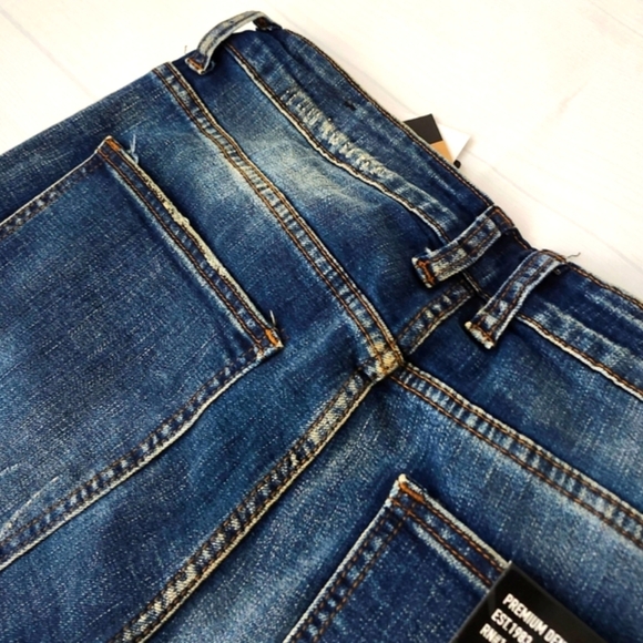 Men's Vintage Blue Wash Distressed Denim Jeans - Skinny Fit - Picture 11 of 11